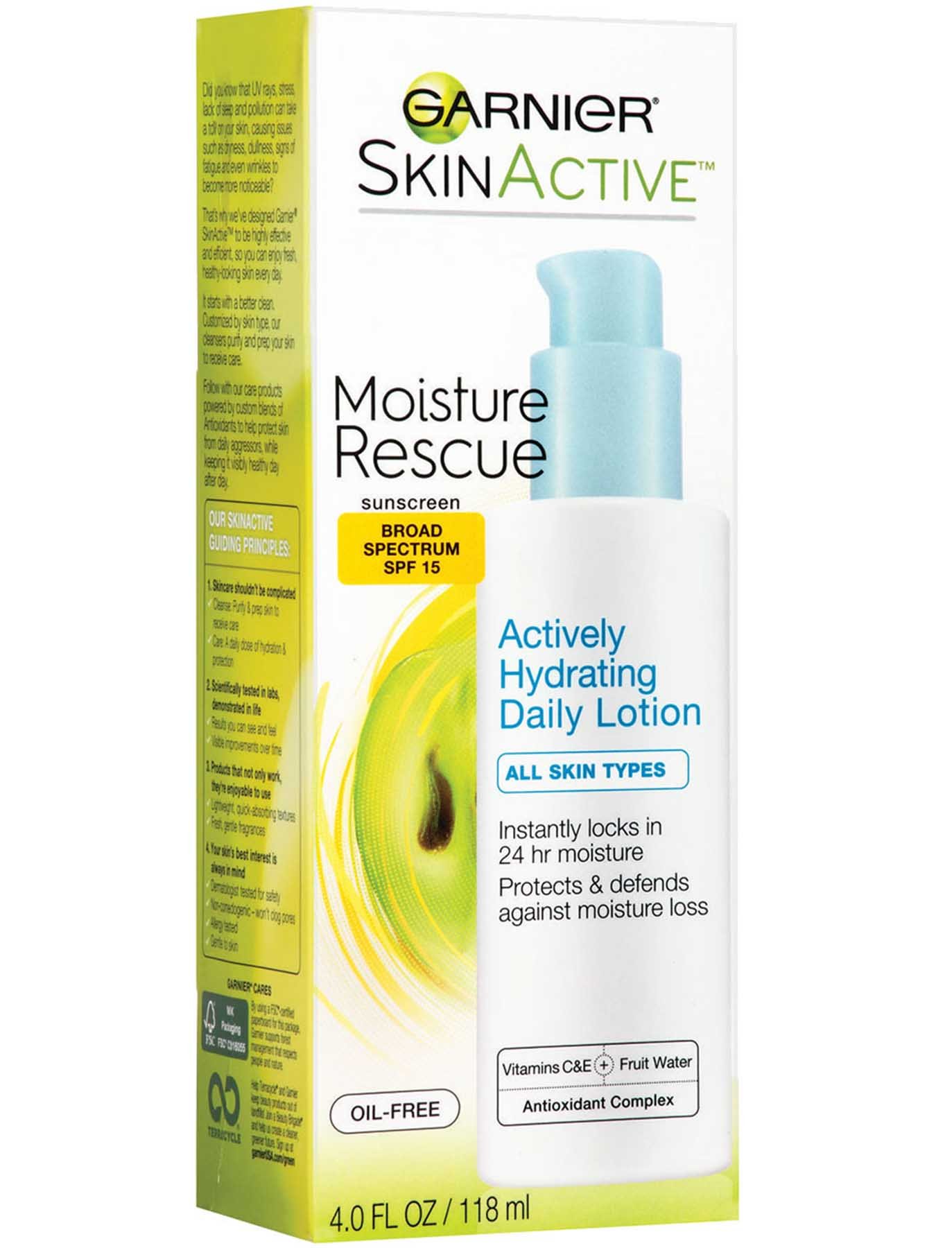 Right Side view of Moisture Rescue Broad Spectrum SPF 15, Actively Hydrating Daily Lotion.